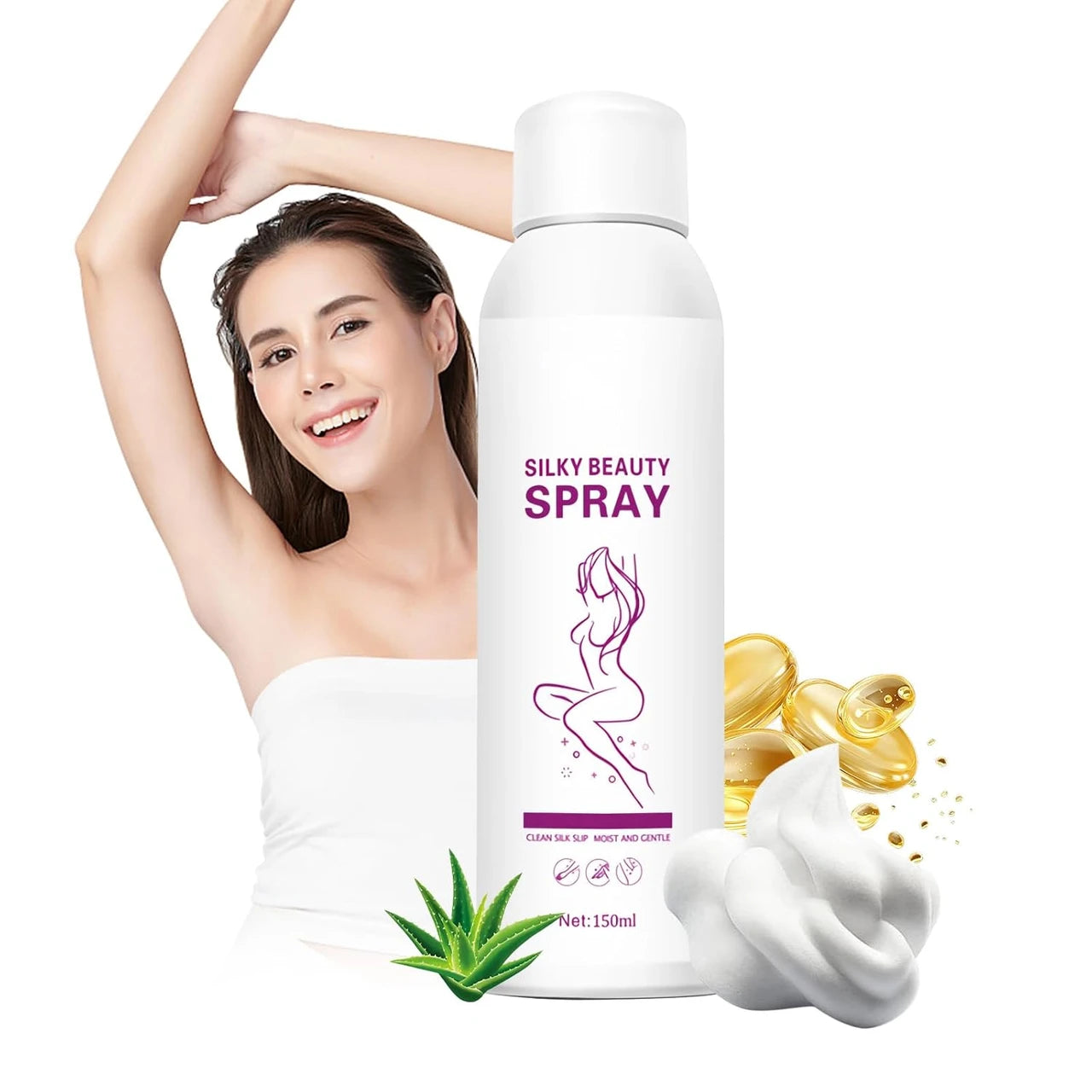 150ml Silky Beauty Spray, Quick and Painless Hair Removal Spray Foam for Legs, Arms, Underarms, Chest, Back, for Men and Women Skin Care
